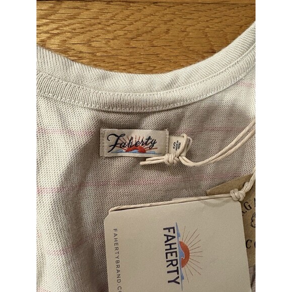 Faherty Size S Whisper Organic Cotton Blend Tank Beige Pink Stripe NWT - Picture 3 of 8